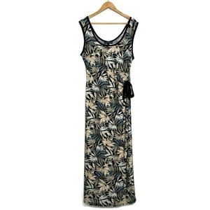 Vintage Karin Stevens Leaf Print Long Maxi Dress Women’s Size Large